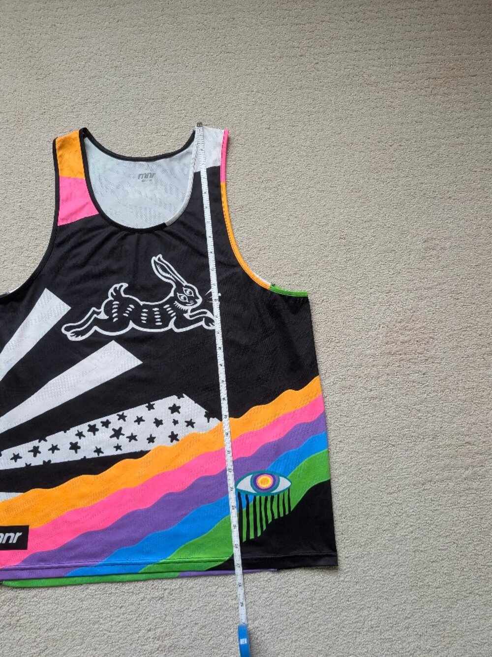 LN RNNR Rabbit Men's Large Vibrant Color Print Tank Top NEON Running Singlet EUC - Picture 14 of 15